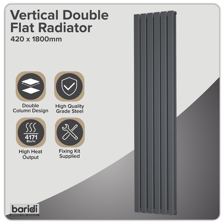 Sealey Baridi Vertical Radiator Contemporary Double Flat Panel Design 420 x 1800mm – Anthracite Model No-DH353