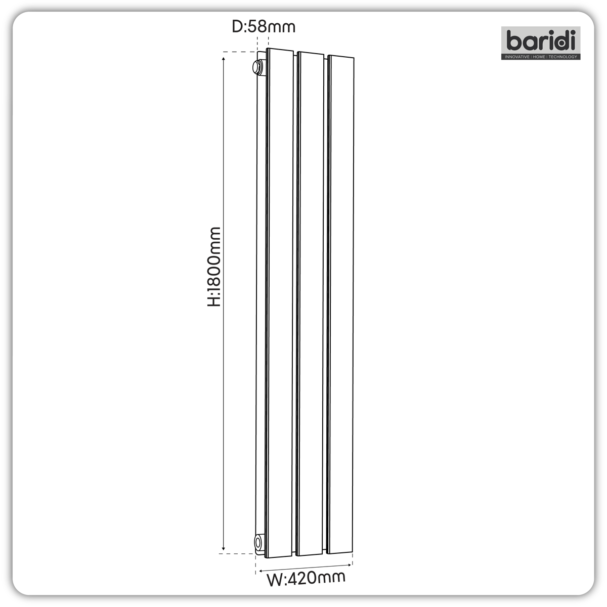 Sealey Baridi Vertical Radiator Contemporary Double Flat Panel Design 420 x 1800mm – White Model No-DH355
