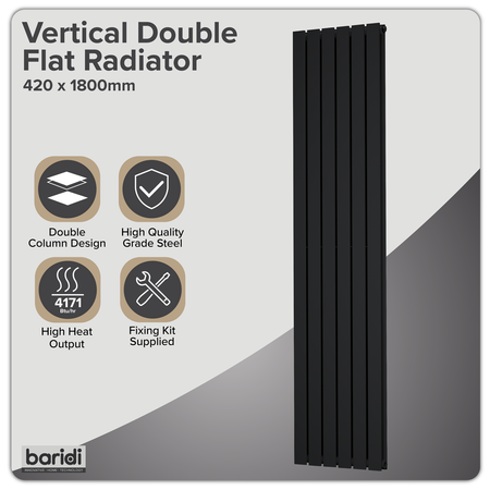 Sealey Baridi Vertical Radiator Contemporary Double Flat Panel Design 420 x 1800mm – White Model No-DH355