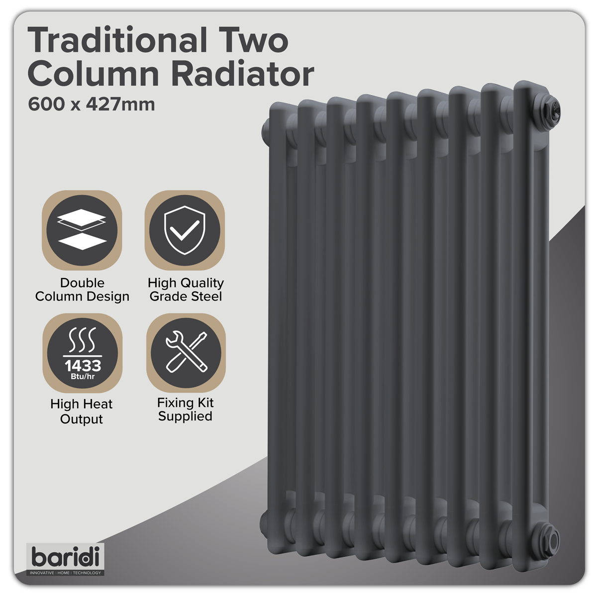 Sealey Baridi Horizontal Radiator Contemporary Double Flat Panel Design 600 x 1190mm – White Model No-DH352