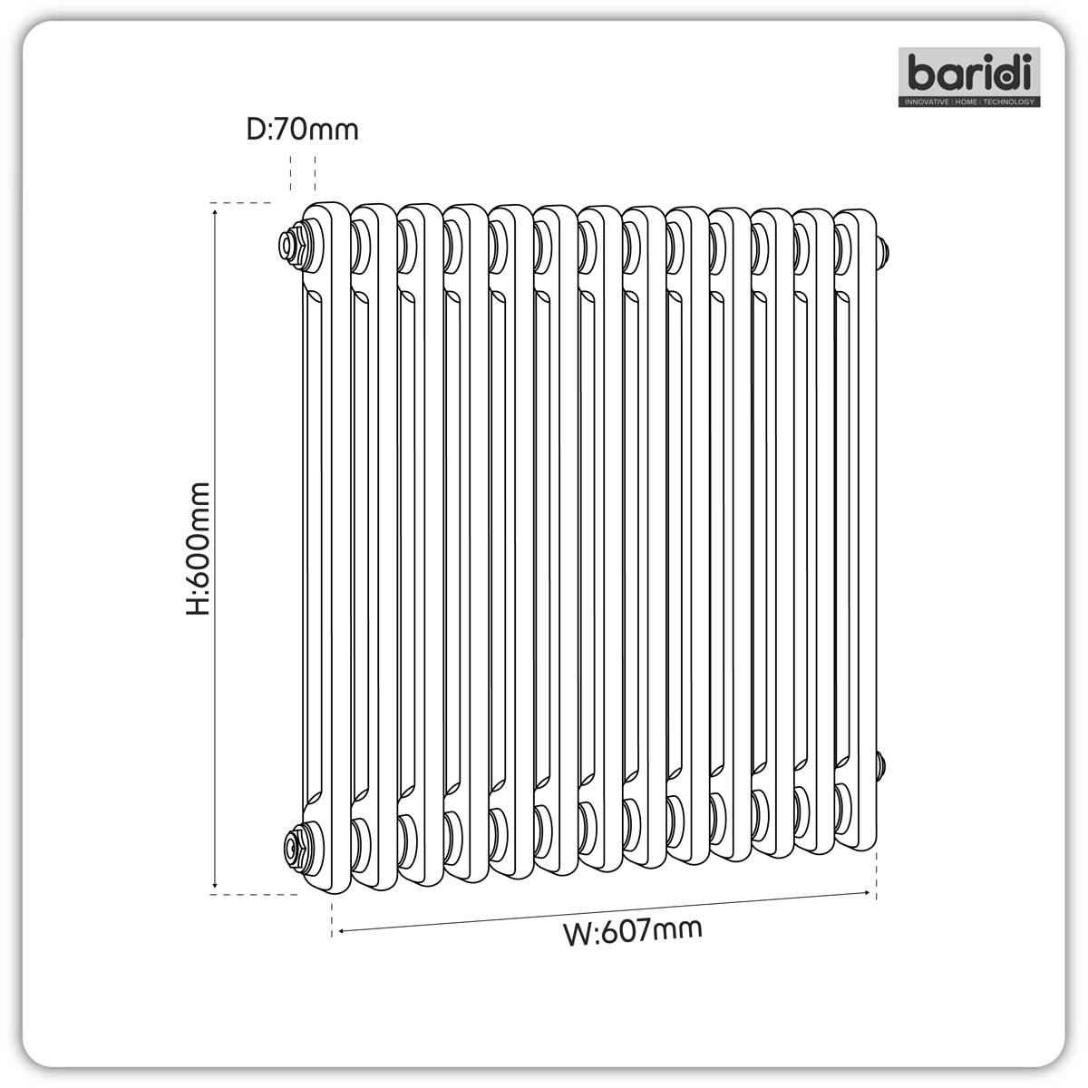 Sealey Baridi Horizontal Traditional 2 Column Radiator 600 x 607mm – Anthracite Model No-DH357