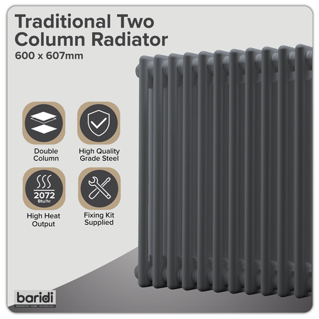 Sealey Baridi Horizontal Traditional 2 Column Radiator 600 x 607mm – Anthracite Model No-DH357