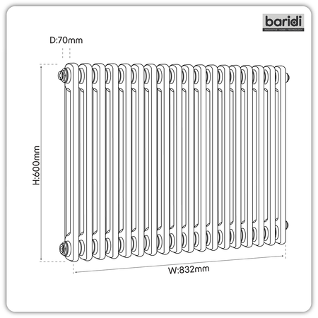 Sealey Baridi Horizontal Traditional 2 Column Radiator 600 x 832mm – Anthracite Model No-DH358