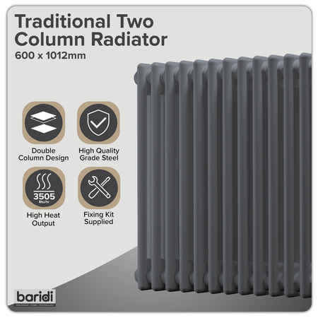 Sealey Baridi Horizontal Traditional 2 Column Radiator 600 x 1012mm – Anthracite Model No-DH359