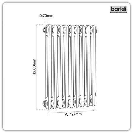Sealey Baridi Horizontal Traditional 2 Column Radiator 600 x 427mm – Black Model No-DH361