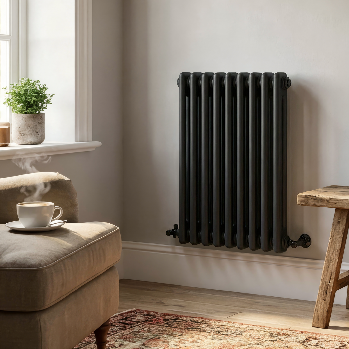 Sealey Baridi Horizontal Traditional 2 Column Radiator 600 x 427mm – Black Model No-DH361