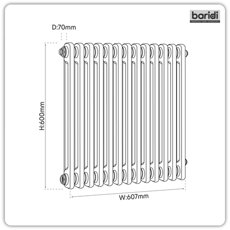 Sealey Baridi Horizontal Traditional 2 Column Radiator 600 x 607mm – Black Model No-DH362