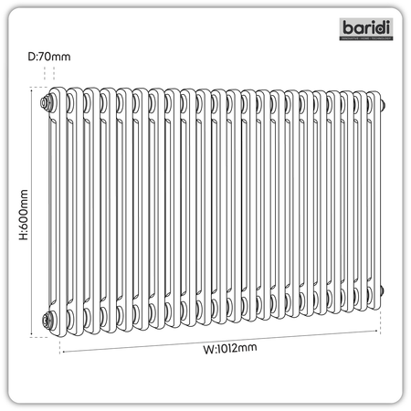 Sealey Baridi Horizontal Traditional 2 Column Radiator 600 x 1012mm – Black Model No-DH364