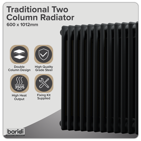Sealey Baridi Horizontal Traditional 2 Column Radiator 600 x 1012mm – Black Model No-DH364