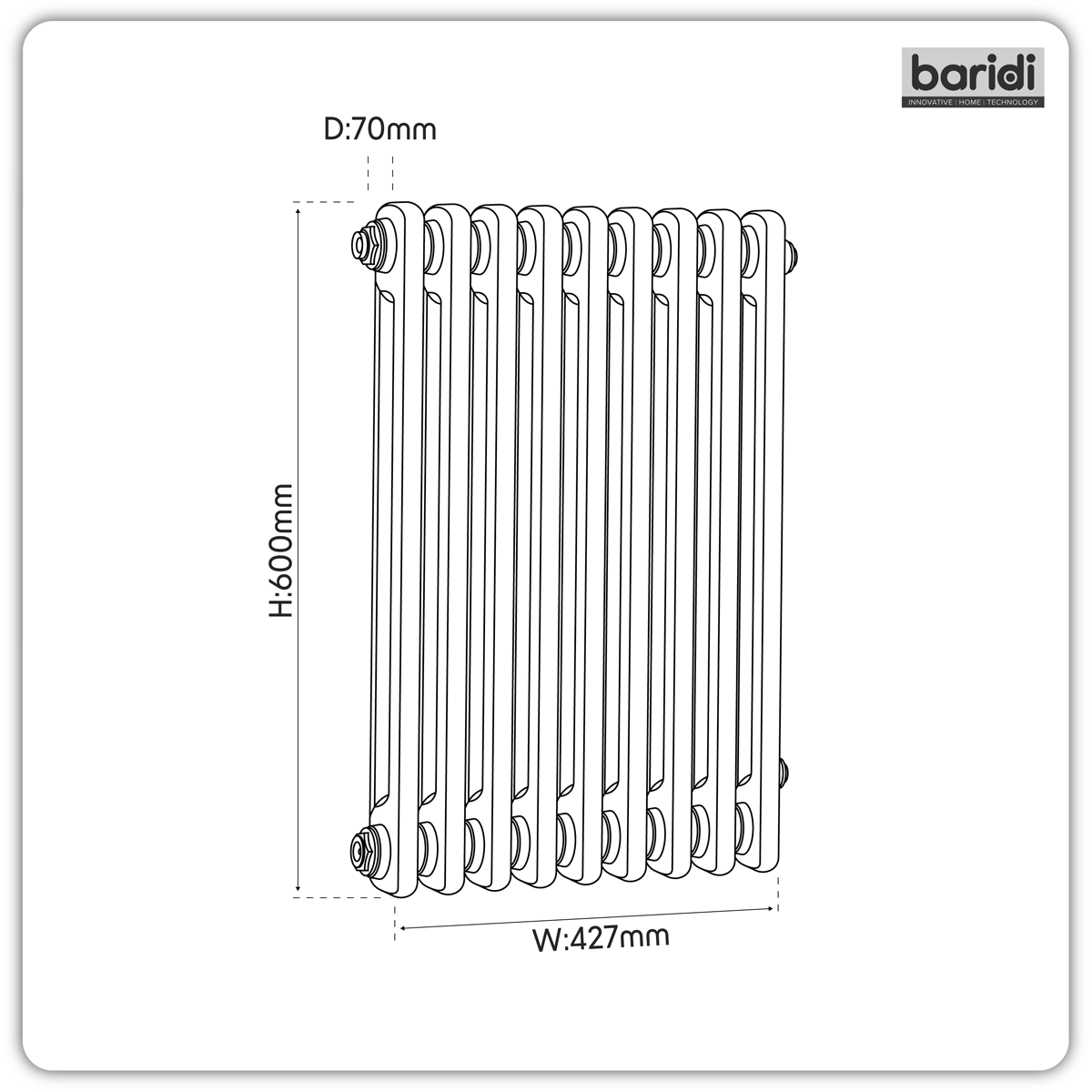 Sealey Baridi Horizontal Traditional 2 Column Radiator 600 x 427mm – White Model No-DH366