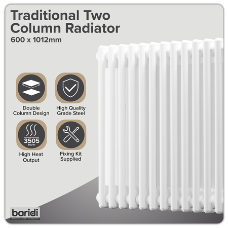 Sealey Baridi Horizontal Traditional 2 Column Radiator 600 x 1012mm – White Model No-DH369