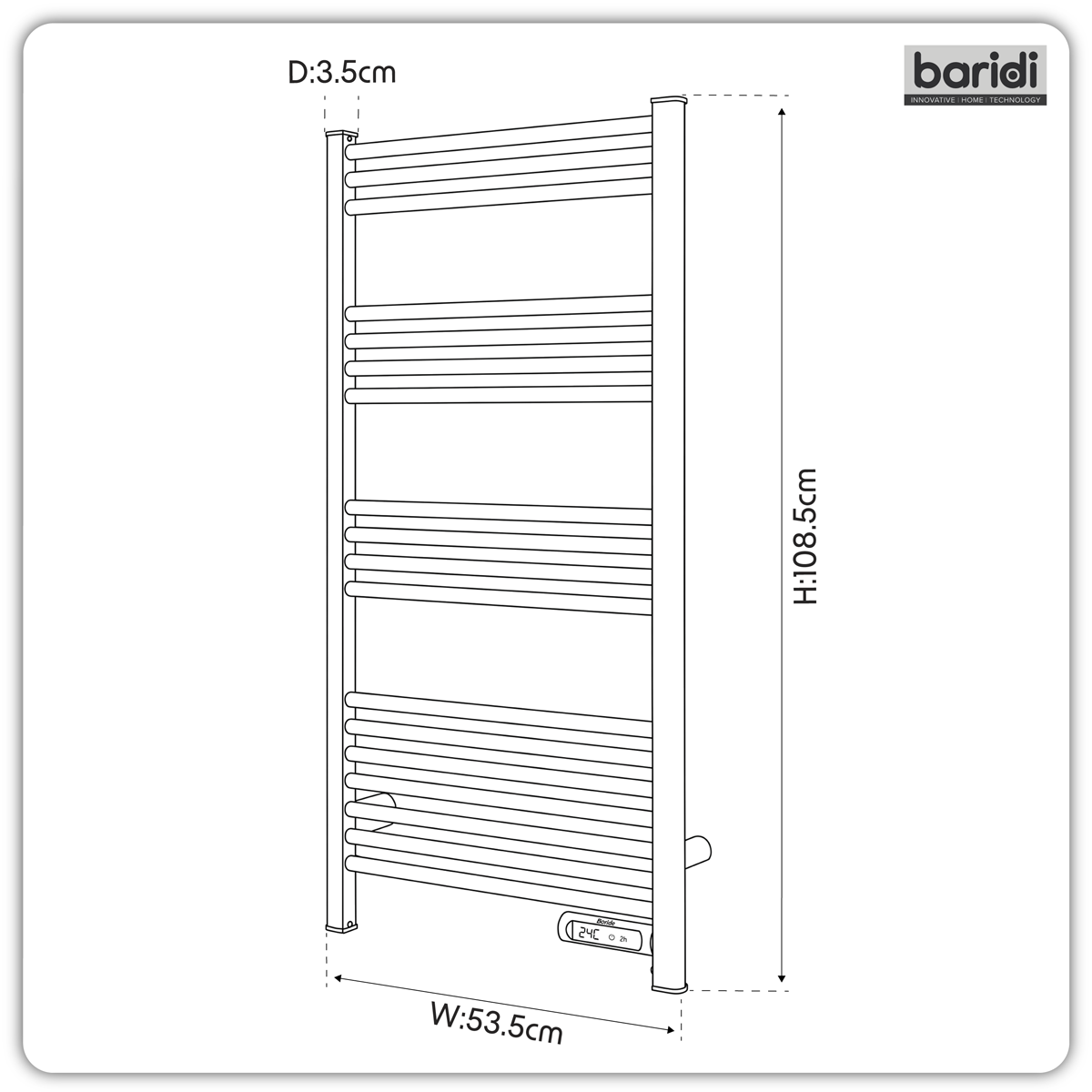 Sealey Baridi Electric Heated Towel Rail 1085 x 535mm with LED Display – Black Model No-DH371