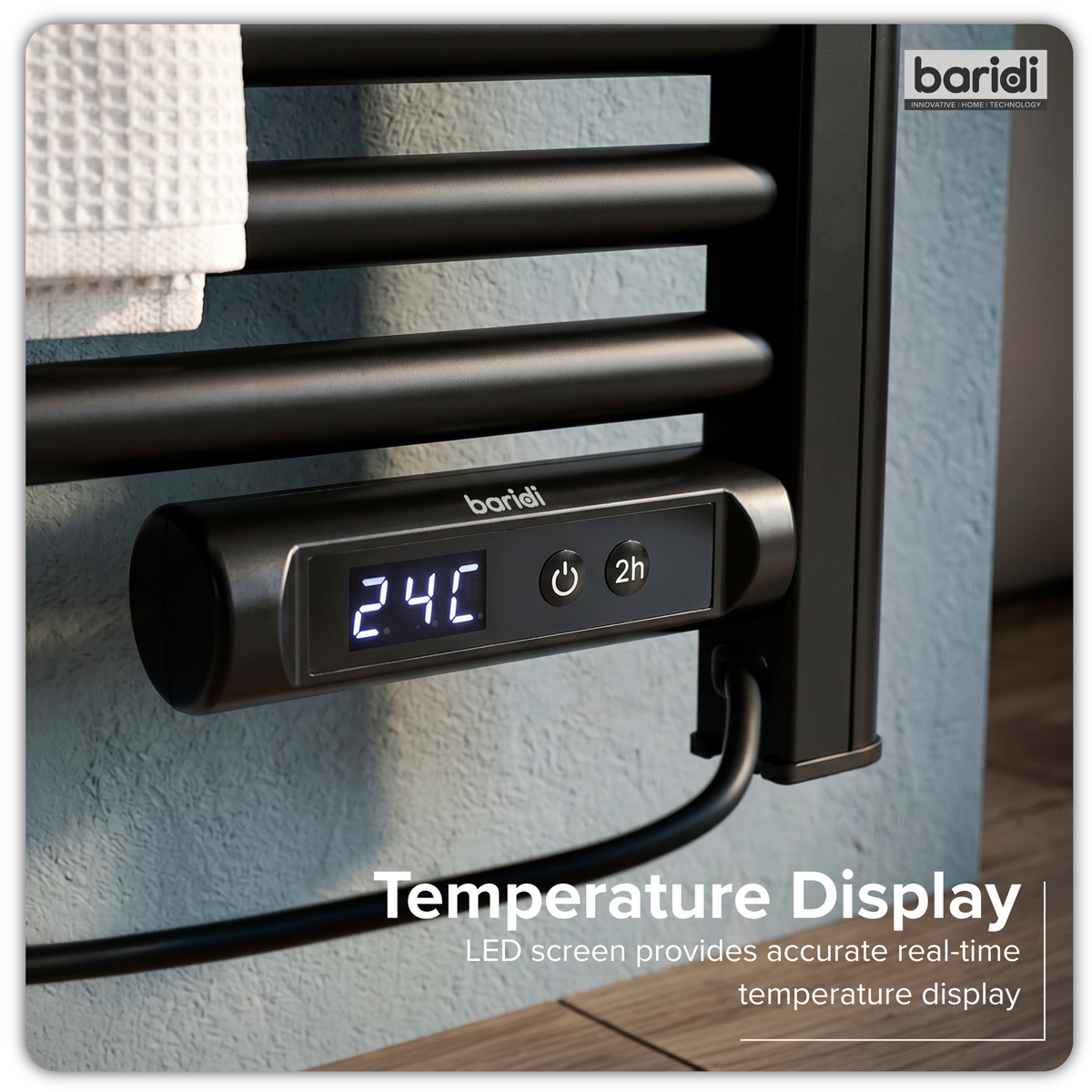 Sealey Baridi Electric Heated Towel Rail 1085 x 535mm with LED Display – Black Model No-DH371