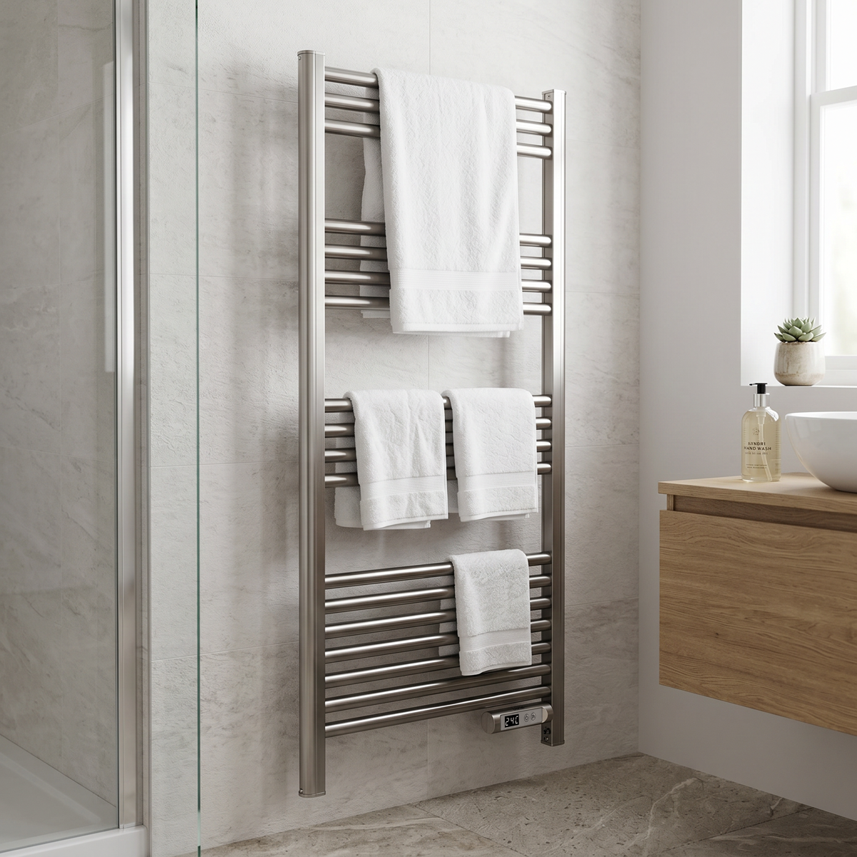 Sealey Baridi Electric Heated Towel Rail 1085 x 535mm with LED Display – Silver Model No-DH372