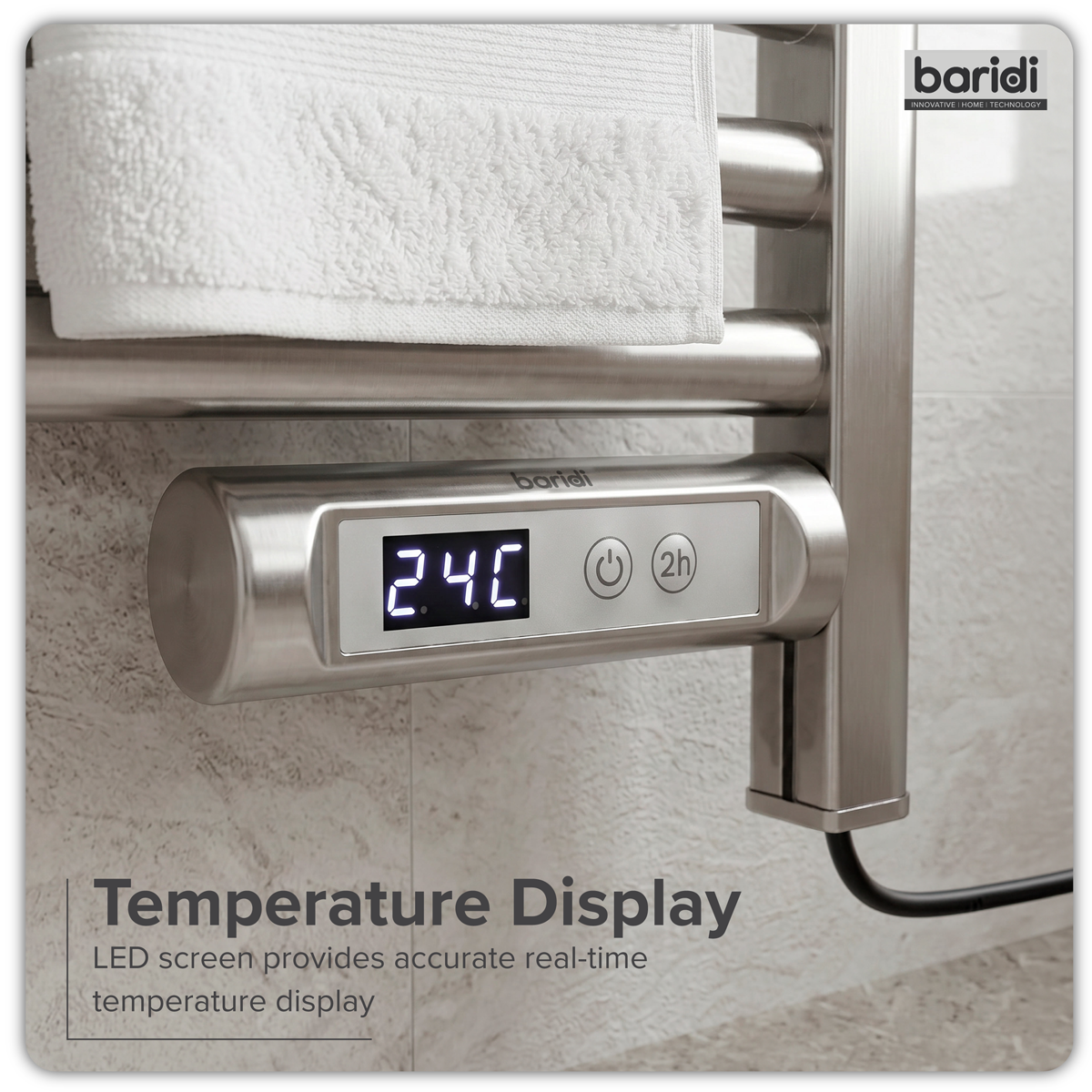 Sealey Baridi Electric Heated Towel Rail 1085 x 535mm with LED Display – Silver Model No-DH372