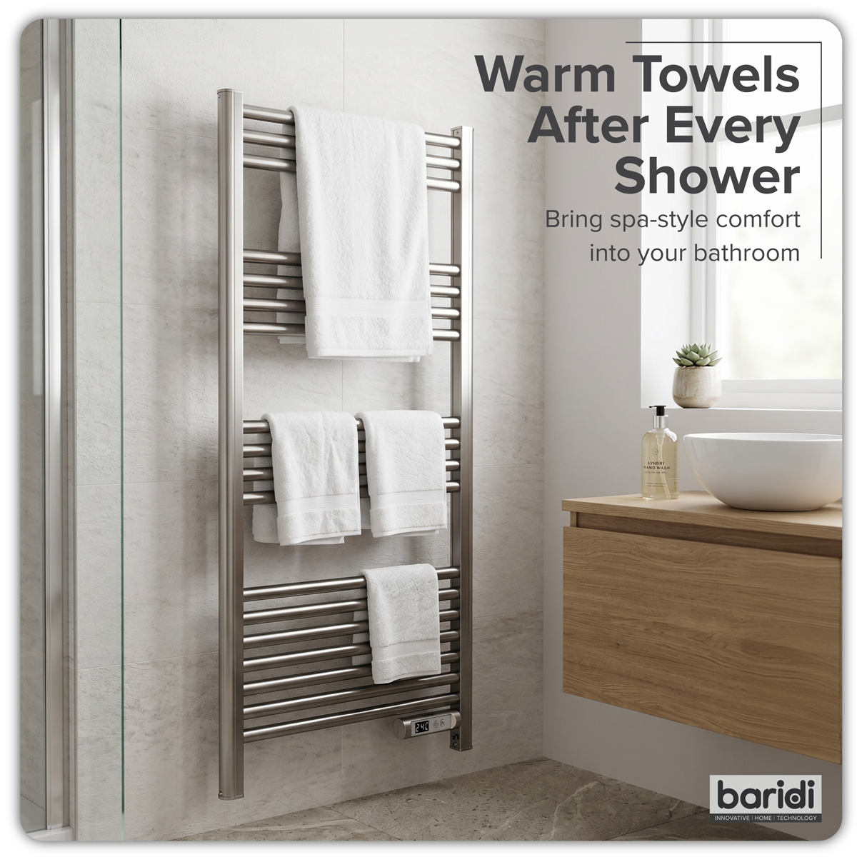 Sealey Baridi Electric Heated Towel Rail 1085 x 535mm with LED Display – Silver Model No-DH372