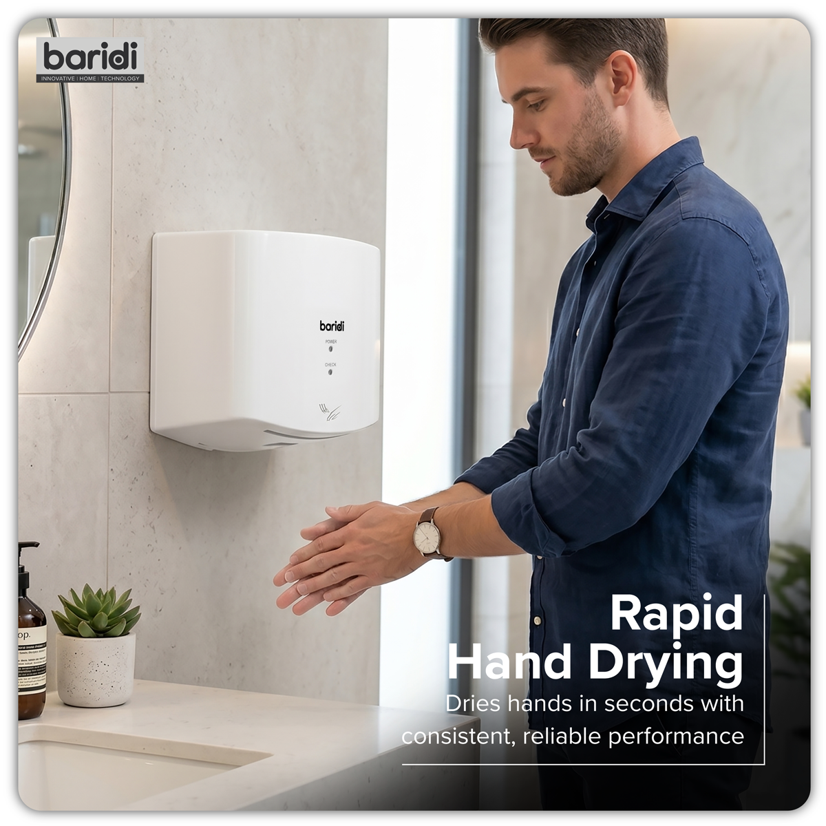 Sealey Baridi High Speed Hand Dryer with Auto Sensor 1400-1650W - White Model No-DH378