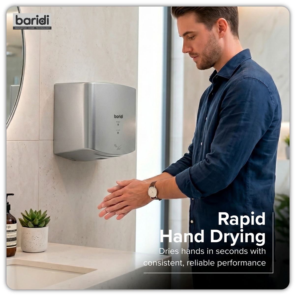 Sealey Baridi High Speed Hand Dryer with Auto-Sensor 1400-1650W - Silver Model No-DH379