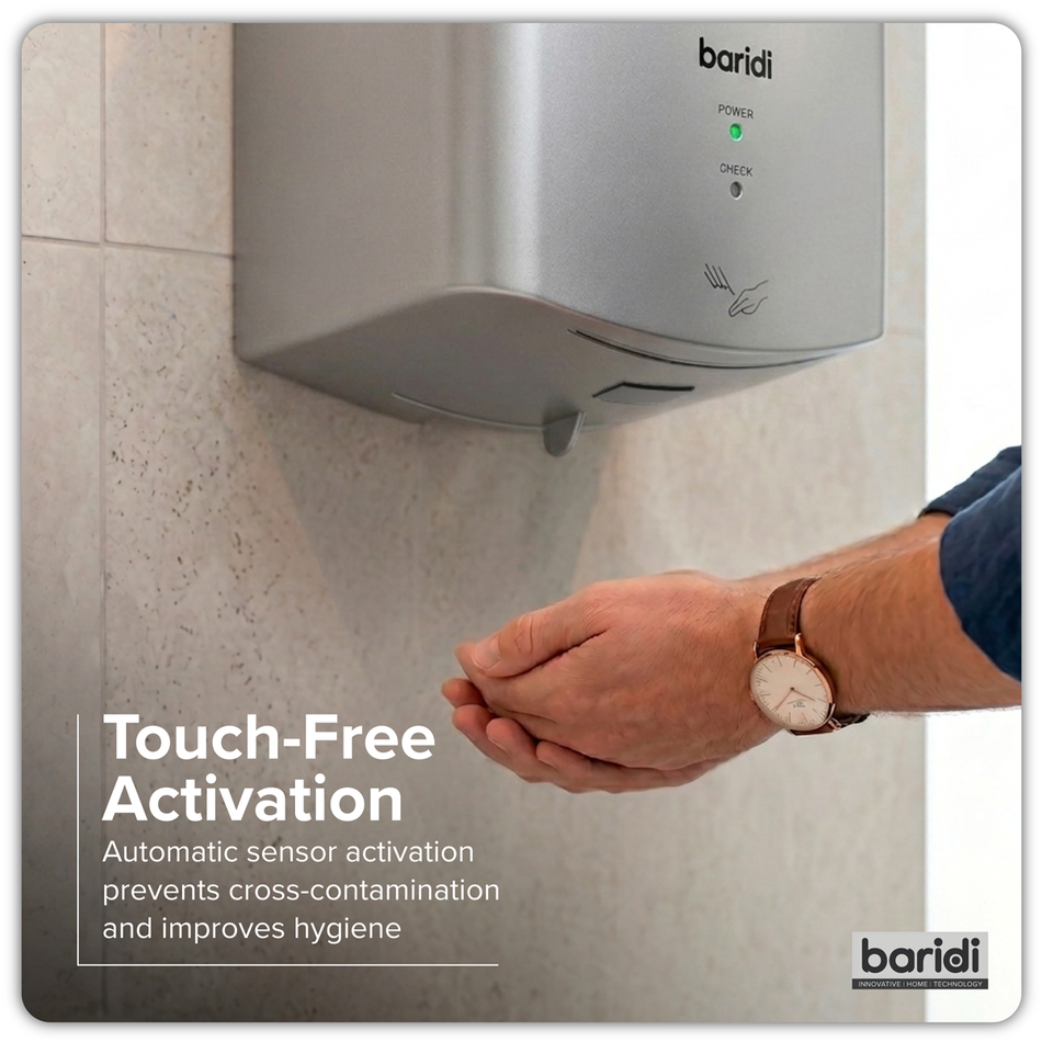 Sealey Baridi High Speed Hand Dryer with Auto-Sensor 1400-1650W - Silver Model No-DH379