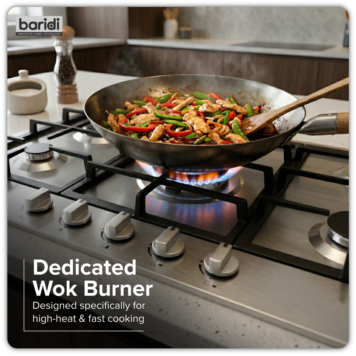 Sealey Baridi 90cm Gas Hob Stainless Steel with 5 Burners, Cast Iron Supports & Auto Ignition 11kW Model No-DH382