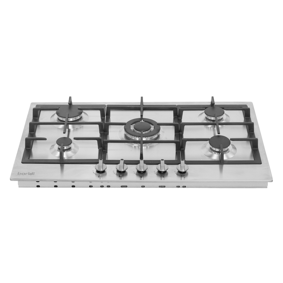 Sealey Baridi 90cm Gas Hob Stainless Steel with 5 Burners, Cast Iron Supports & Auto Ignition 11kW Model No-DH382