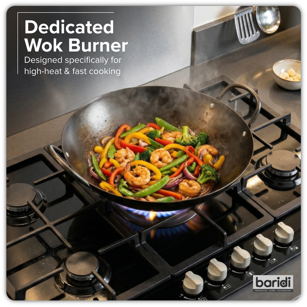 Sealey Baridi 90cm Gas Hob Black Glass with 5 Burners, Cast Iron Supports & Auto Ignition 11kW Model No-DH383