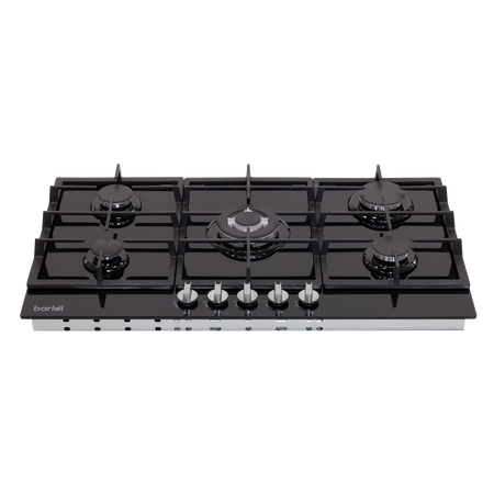 Sealey Baridi 90cm Gas Hob Black Glass with 5 Burners, Cast Iron Supports & Auto Ignition 11kW Model No-DH383