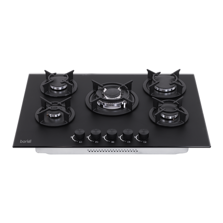 Sealey Baridi 70cm Gas Hob Matt Black with 5 Burners, Cast Iron Supports & Auto Ignition 10.4kW Model No-DH384