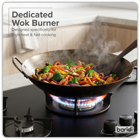 Sealey Baridi 90cm Gas Hob Matt Black 5 Burners Cast Iron Supports & Auto Ignition 10.4kW Model No-DH385