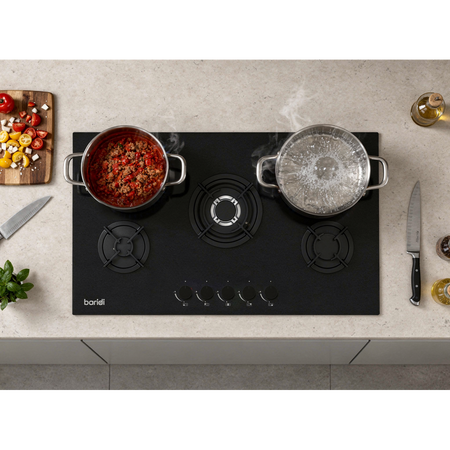 Sealey Baridi 90cm Gas Hob Matt Black 5 Burners Cast Iron Supports & Auto Ignition 10.4kW Model No-DH385