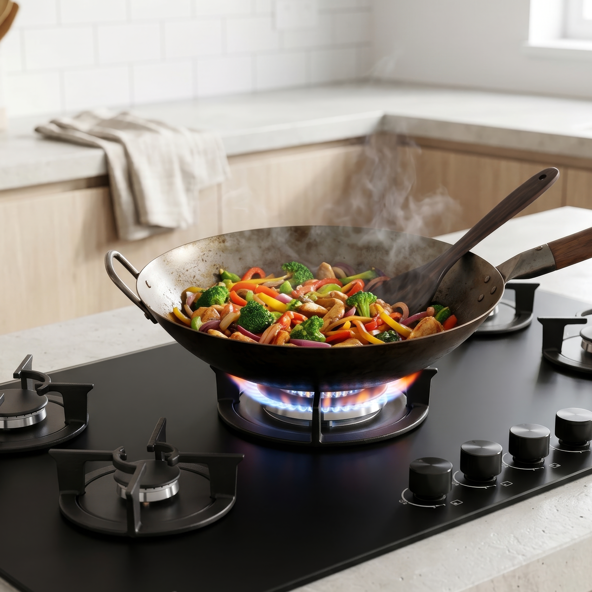 Sealey Baridi 90cm Gas Hob Matt Black 5 Burners Cast Iron Supports & Auto Ignition 10.4kW Model No-DH385