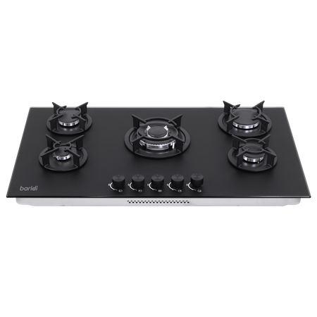 Sealey Baridi 90cm Gas Hob Matt Black 5 Burners Cast Iron Supports & Auto Ignition 10.4kW Model No-DH385