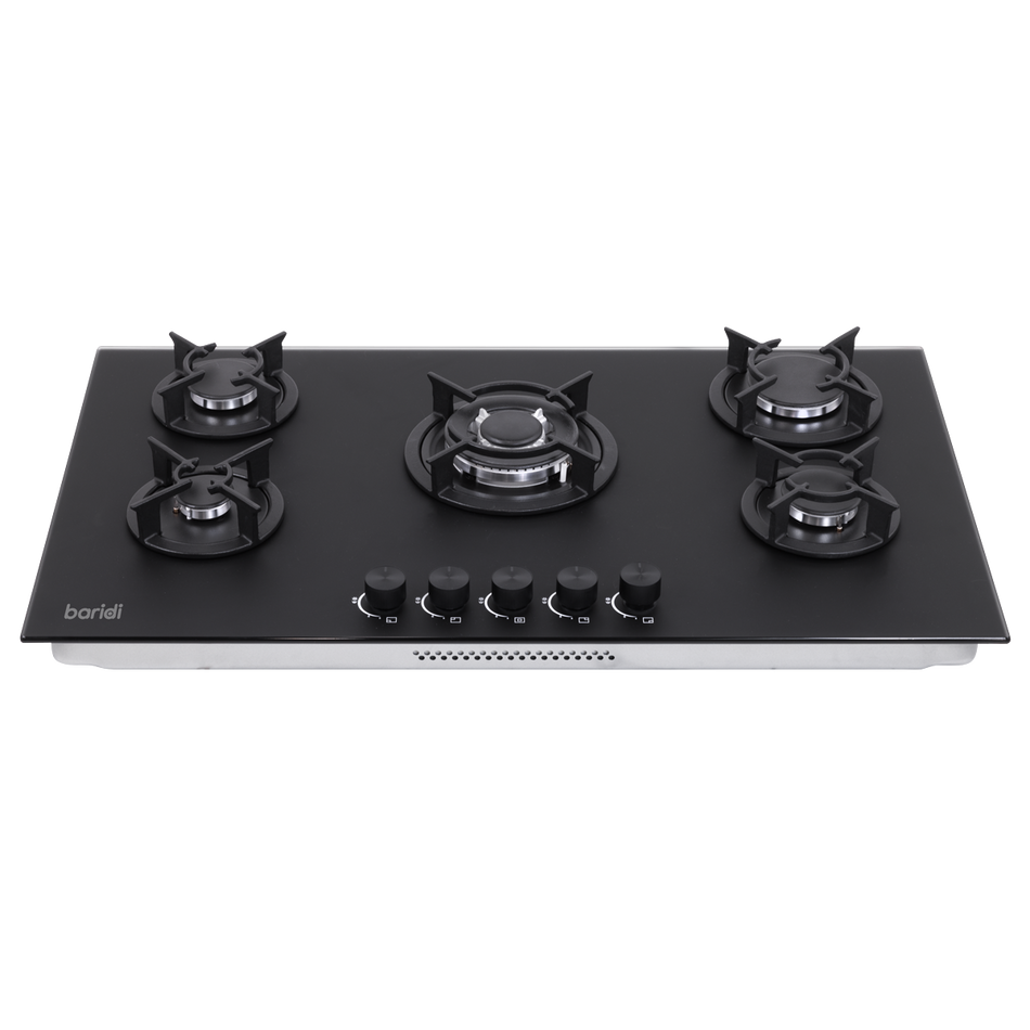 Sealey Baridi 90cm Gas Hob Matt Black 5 Burners Cast Iron Supports & Auto Ignition 10.4kW Model No-DH385