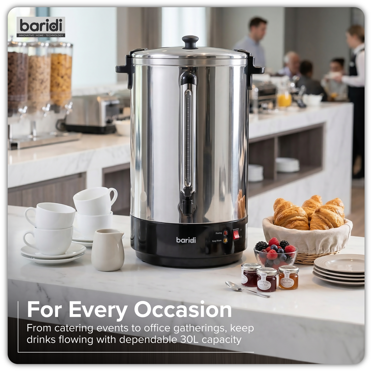 Sealey Baridi Hot Water Boiler, Tea Urn 30L Capacity - Stainless Steel Model No-DH388