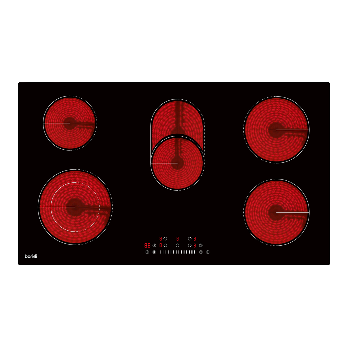 Sealey Baridi Integrated Ceramic Hob with 5 Cooking Zones 90cm - Black Glass Model No-DH389
