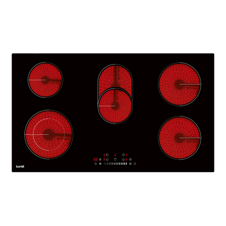 Sealey Baridi Integrated Ceramic Hob with 5 Cooking Zones 90cm - Black Glass Model No-DH389