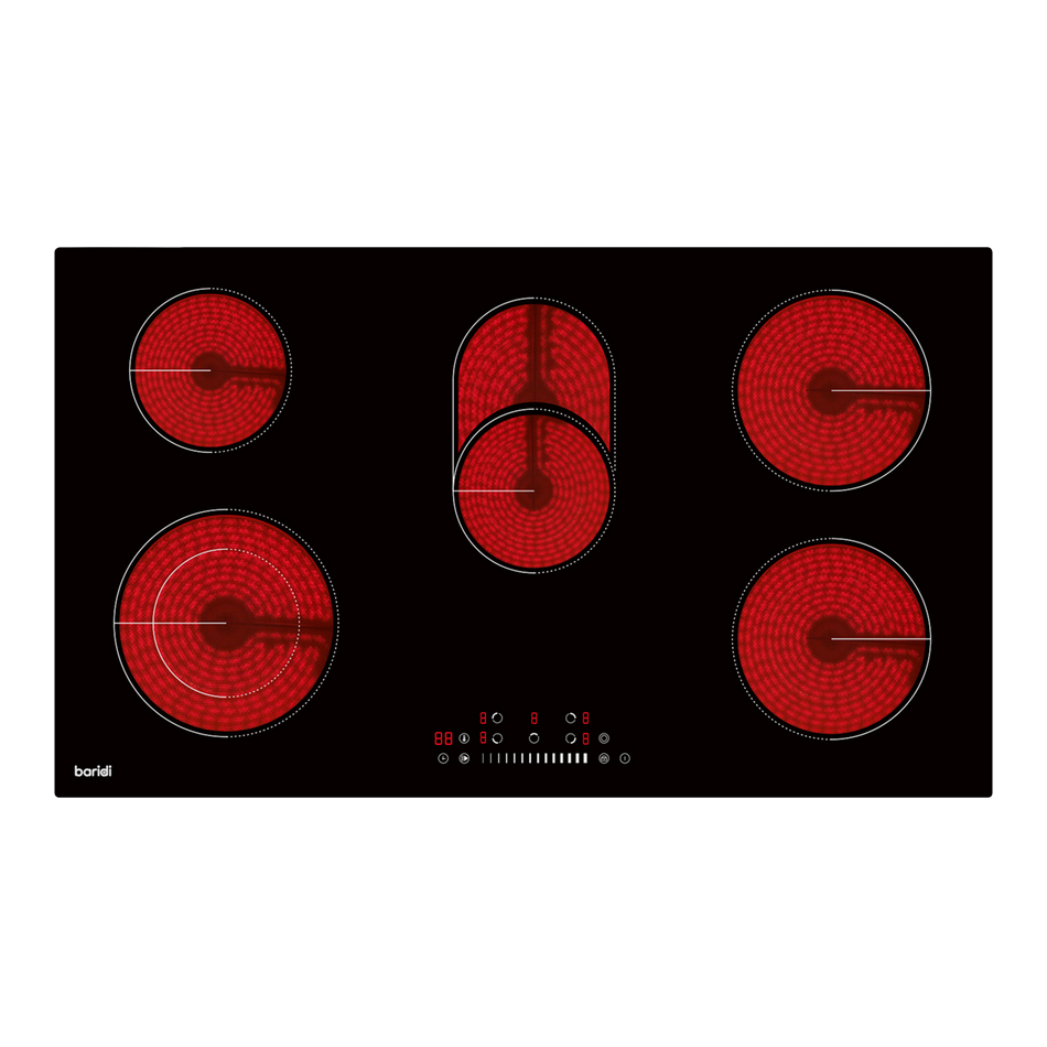 Sealey Baridi Integrated Ceramic Hob with 5 Cooking Zones 90cm - Black Glass Model No-DH389