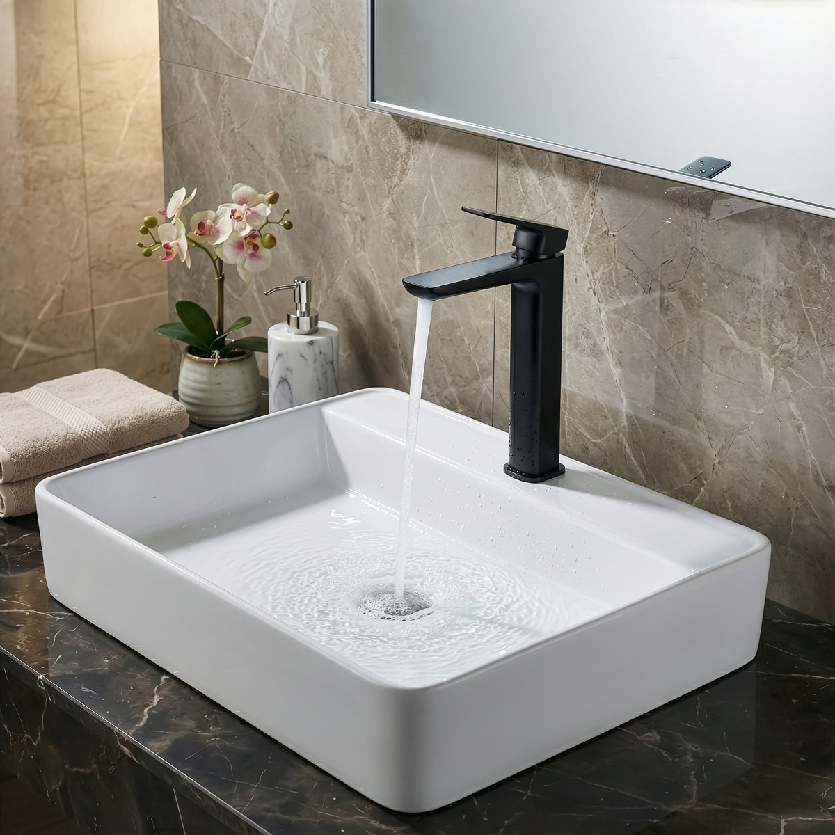 Sealey Baridi High Basin Mixer Tap with Clicker Waste - Matt Black Model No-DH395