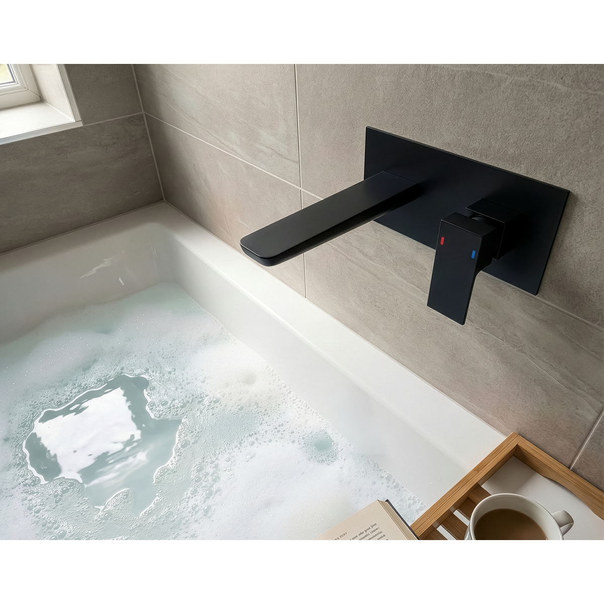 Sealey Baridi Wall Mounting Basin Mixer Tap, Square - Matt Black Model No-DH397