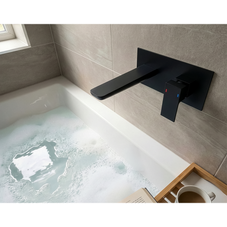 Sealey Baridi Wall Mounting Basin Mixer Tap, Square - Matt Black Model No-DH397