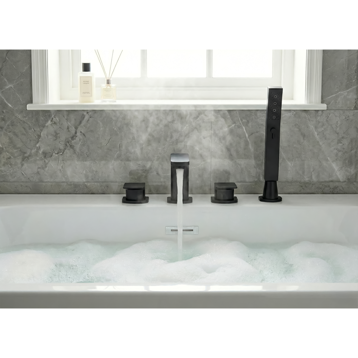 Sealey Baridi Bath Mounting 4-Hole Mixer Tap with Shower Head - Matt Black Model No-DH399