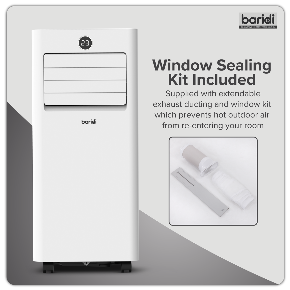 Sealey Baridi 4-in-1 Portable Air Conditioner with Window Sealing Kit 5,000Btu/hr - White Model No-DH412