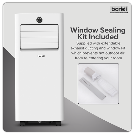 Sealey Baridi 5-in-1 Portable Air Conditioner/Dehumidifier/Air Cooler with Window Sealing Kit 9,000Btu/hr - White Model No-DH414