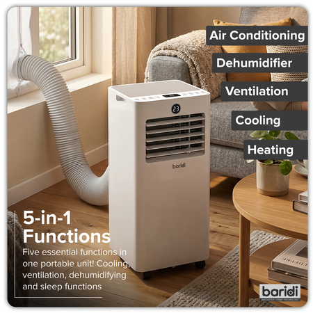 Sealey Baridi 5-in-1 Portable Air Conditioner/Dehumidifier/Air Cooler with Window Sealing Kit 9,000Btu/hr - White Model No-DH414
