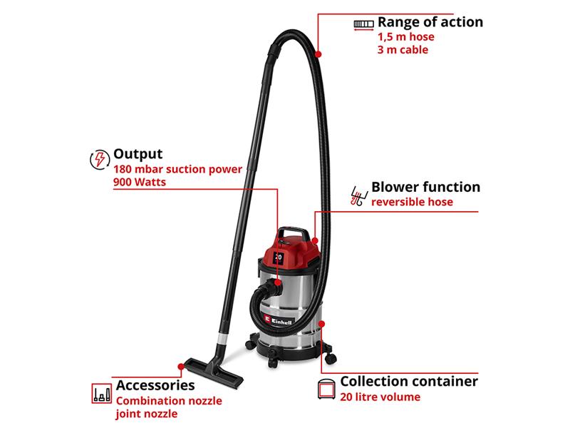 TC-VC 2045 S Wet/Dry Vacuum Cleaner 20 litre 900W 240V