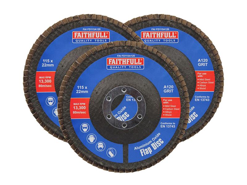 Aluminium Oxide Flap Disc 115 x 22mm 120 Grit (3 Pack)