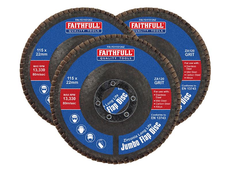 Zirconia Abrasive Jumbo Flap Disc 115 x 22mm 120 Grit (3 Pack)