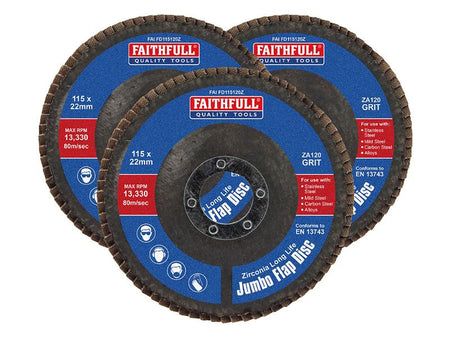 Zirconia Abrasive Jumbo Flap Disc 115 x 22mm 120 Grit (3 Pack)