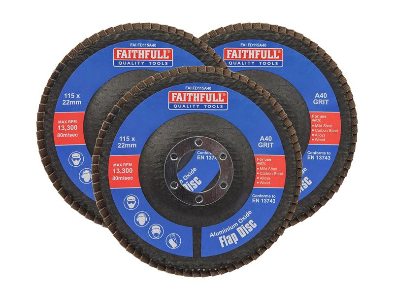 Aluminium Oxide Flap Disc 115 x 22mm 40 Grit (3 Pack)