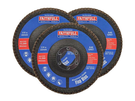 Aluminium Oxide Flap Disc 115 x 22mm 40 Grit (3 Pack)